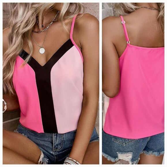 Vintage Tops - 🔹️NWOT Pink & Black Colorblock Sleeveless Top Medium